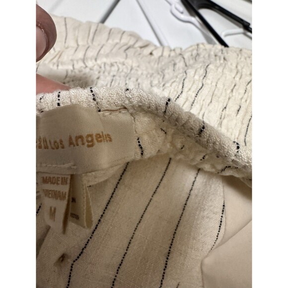 Monteau Los Angeles White Striped Linen Casual Jumpsuit Sz M Pockets Halter Neck - Picture 9 of 10